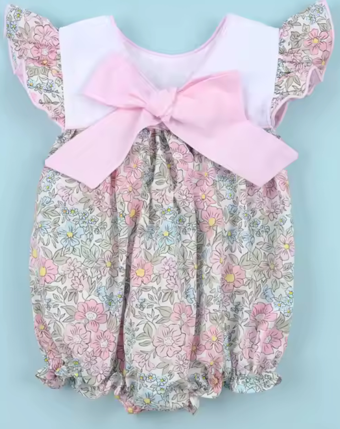 Floral Pink & Scallop Neck Bubble for Girl